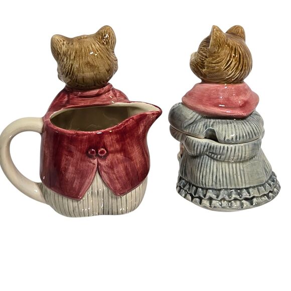 Otagiri Mr. & Mrs. Whiskers Creamer Sugar Set Cats Kitten Anthropomorphic couple - Picture 2 of 9
